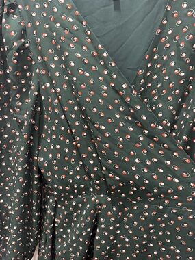 Max Studio Green Wrap Maxi Dress with Red and White Dot Print